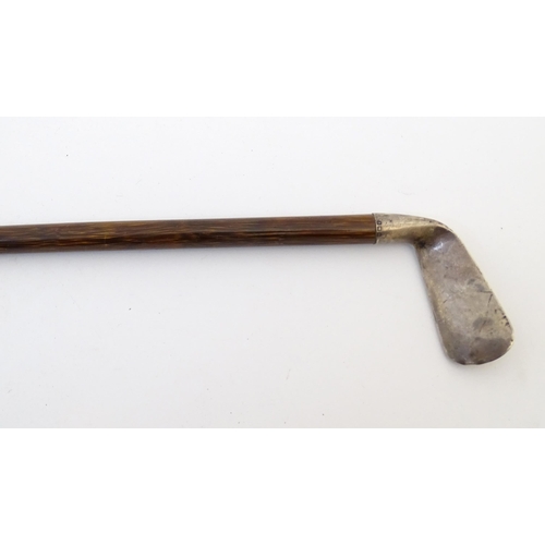 887 - An early 20thC Sunday stick / walking stick modelled as a golf club, the silver handle hallmarked Bi... 