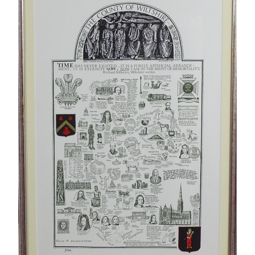 2037 - Map: A limited edition (64/250) historical and literary map of the county of Wiltshire, after Joseph... 