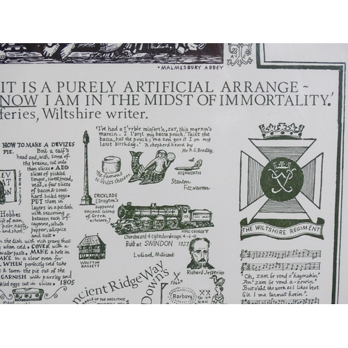2037 - Map: A limited edition (64/250) historical and literary map of the county of Wiltshire, after Joseph... 
