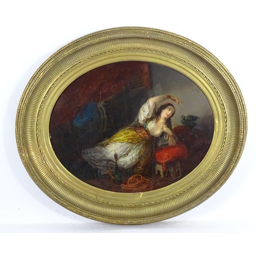 1200 - Herman Maurice Cossmann, 19th century, French School, Oval oil on panel, The harem favourite with a ... 