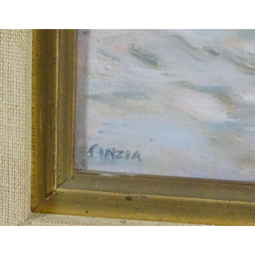 1201 - Cinzia Bonada, 20th century, Oil on board, Richmond Bridge - Winter. Signed lower right and titled v... 