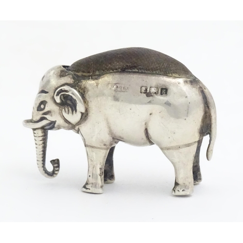 88 - An early 20thC novelty silver pin cushion modelled as an elephant, hallmarked Birmingham 1906, maker... 