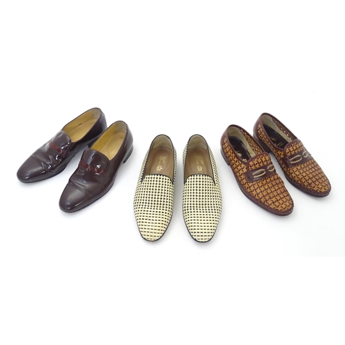 1979 - Vintage fashion / clothing: 3 pairs of continental men's slip on shoes with leather soles. Including... 