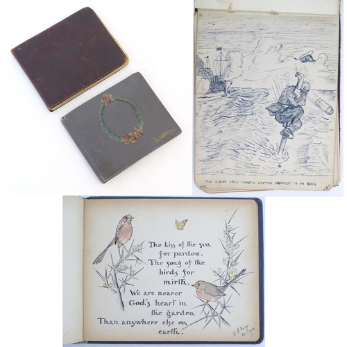 1964A - An early 20thC autograph album / scrapbook containing various pen and ink drawings copied from magaz... 