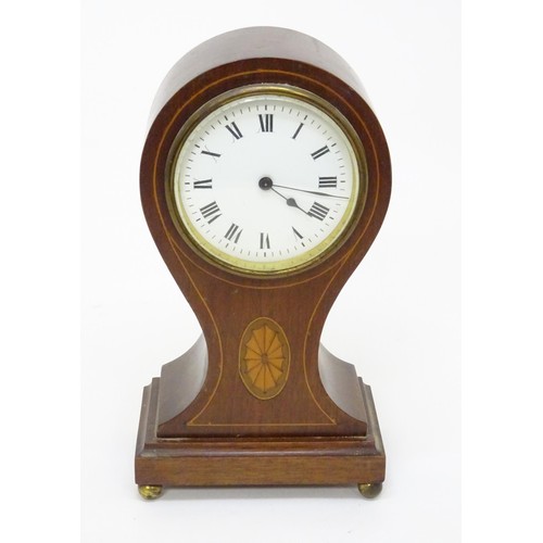 21 - A balloon shaped mantel clock in inlaid case with movement signed R & Co ( Richard & Co) , made in F... 