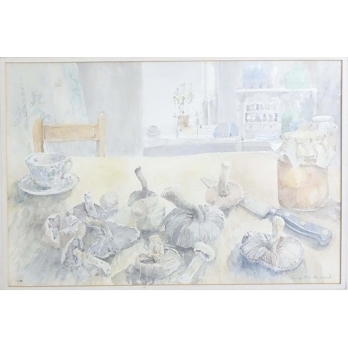 25 - Julia A. Greenwood, 20th century, Watercolours, Two still life studies, one depicting a base of flow... 