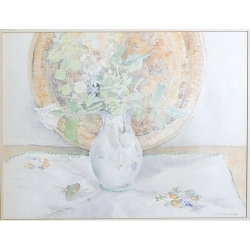 25 - Julia A. Greenwood, 20th century, Watercolours, Two still life studies, one depicting a base of flow... 