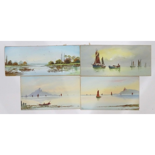 30 - English School, 20th century, Watercolours, Two views of St Michael's Mount, Cornwall with sailing b... 