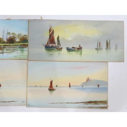 30 - English School, 20th century, Watercolours, Two views of St Michael's Mount, Cornwall with sailing b... 