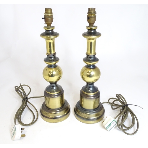 66 - A pair of metal table lamps. Each approx 17 1/2