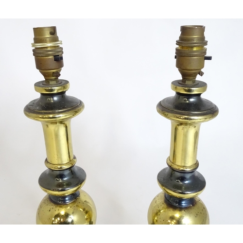 66 - A pair of metal table lamps. Each approx 17 1/2