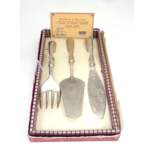 945 - Italian silver plate servers to include pie server, fork, etc.