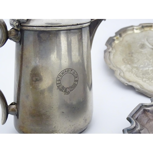 955 - A quantity of assorted silver plated wares to include salvers, caster, mustard pot etc