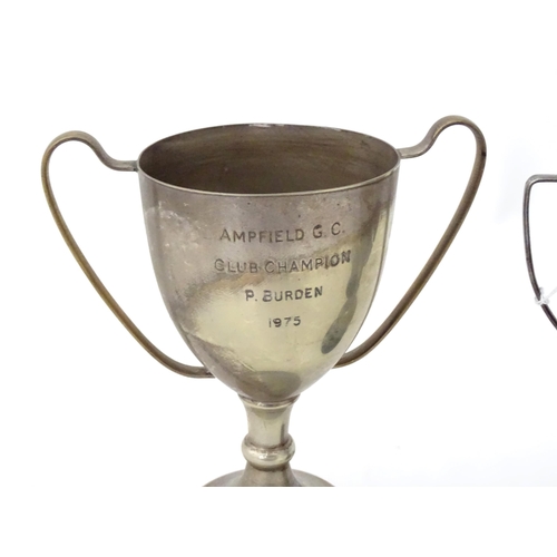 959 - Four silver plate trophy cups, some engraved for Ampfield Golf Club. Tallest 9 1/2