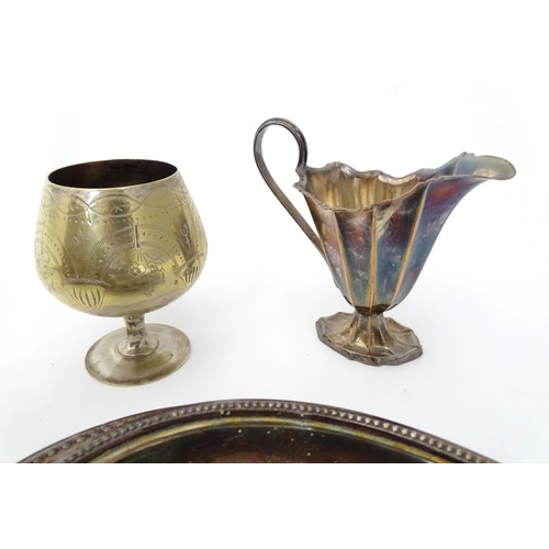 961 - Assorted metal ware to include a quantity of silver plated wares comprising grape shears, salt, crea... 