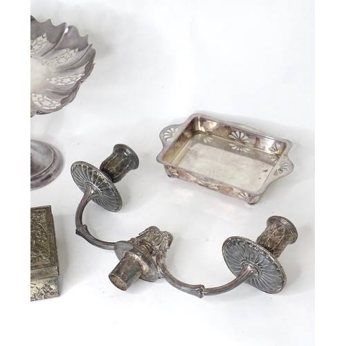 962 - Assorted silver plated items together with a Japanese cigarette box with scene to top depicting moun... 