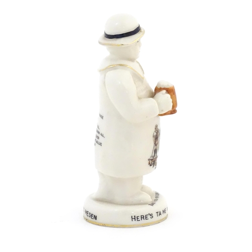 113 - A Carlton China crested ware model of a Yorkshireman, bearing the crest of Sheffield and marked to t... 