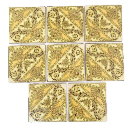 126 - Eight Italian tiles of square form with stylised floral and foliate decoration. Marked Made in Italy... 