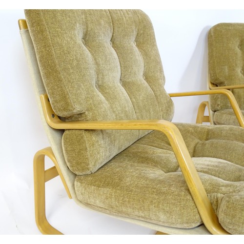 1776 - A late 20thC suite in the manner of Alvar Aalto, comprising a three seater sofa with a bentwood fram... 