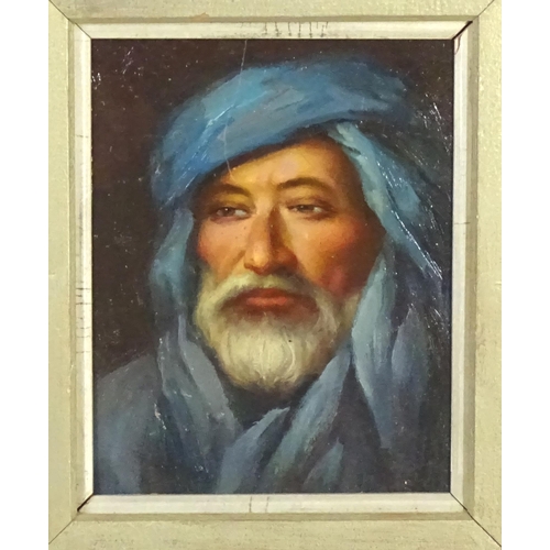 1838 - 20th century, Oil on board, A portrait of a Eurasian man with a white beard wearing a blue turban. A... 