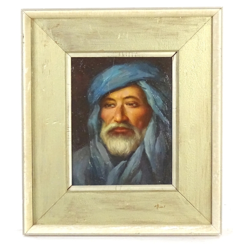 1838 - 20th century, Oil on board, A portrait of a Eurasian man with a white beard wearing a blue turban. A... 