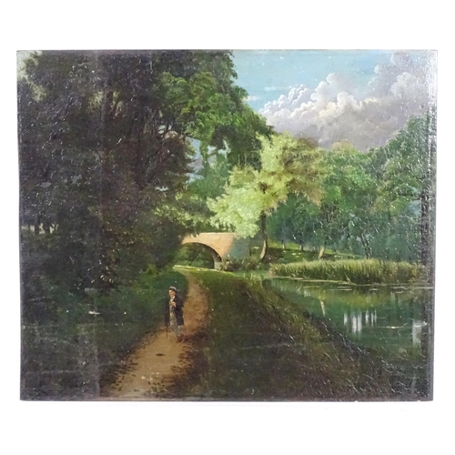 1847 - Walter Seavill, 20th century, Oil on board, A wooded canal scene with a gentleman walking on the tow... 