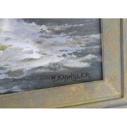 1849 - Howard Shingler (b. 1953), Oil on canvas, A seascape with crashing waves. Signed lower right. Approx... 