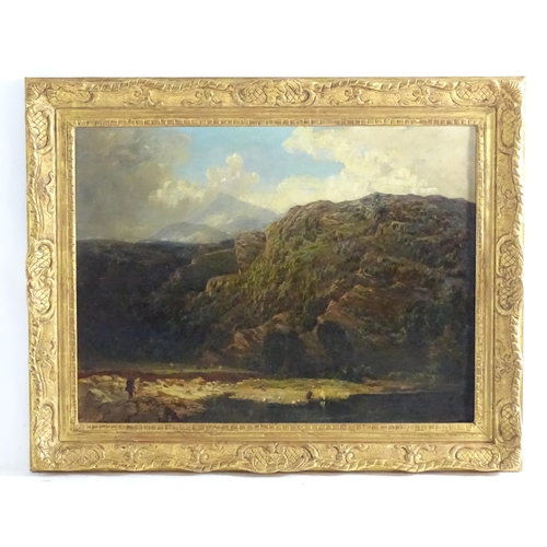 1850 - Indistinctly signed A. G. V?, 19th century, Oil on canvas, A mountain landscape with a figures and a... 