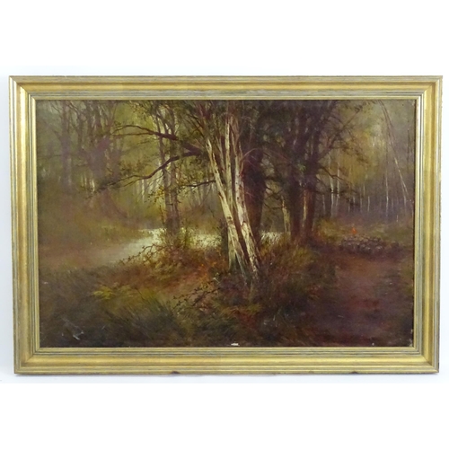 1851 - Indistinctly signed Frank Hicks ?, 19th century, Oil on canvas, A wooded river landscape with a farm... 