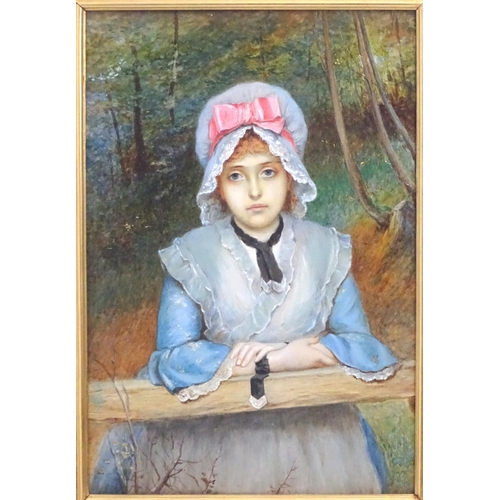 1857 - Charles Sillem Lidderdale (1831-1895), Watercolour, The Trysting Place, A young girl leaning on a fe... 