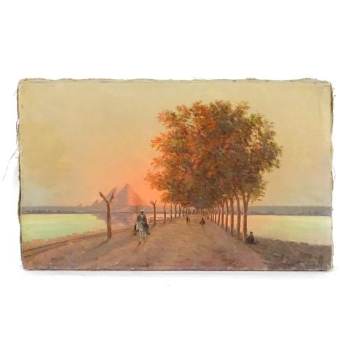 1861 - Manner of Oskan Chimchidian, Early 20th century, Oil on canvas, An Egyptian sunset scene with an ave... 