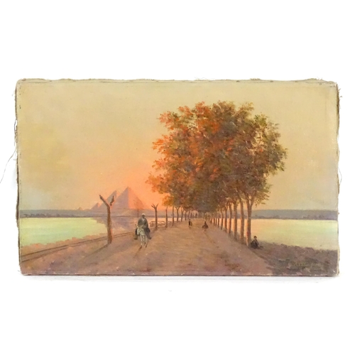 1861 - Manner of Oskan Chimchidian, Early 20th century, Oil on canvas, An Egyptian sunset scene with an ave... 