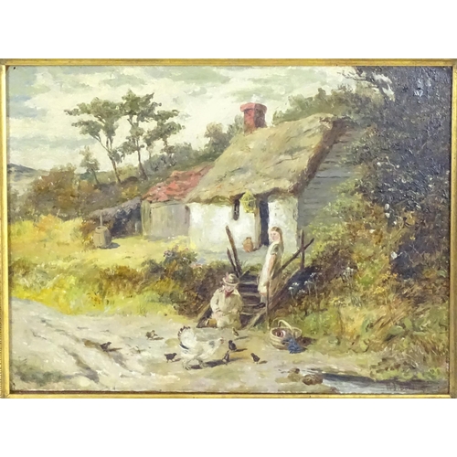 1869 - H. J. Boddington, Early 20th century, Oil on board, A rural landscape with two young girls and chick... 