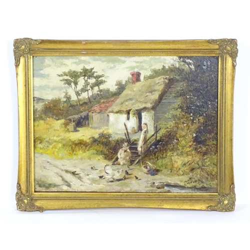 1869 - H. J. Boddington, Early 20th century, Oil on board, A rural landscape with two young girls and chick... 