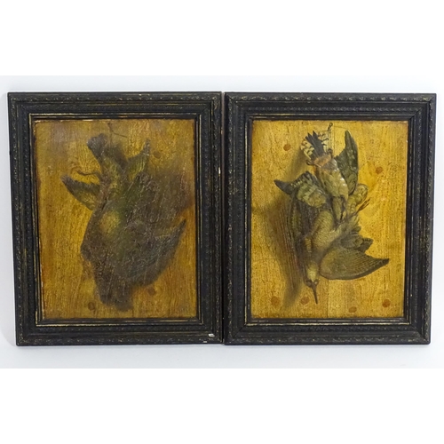 1990 - A pair of Victorian prints on embossed card depicting hanging game birds. Approx. 17 1/4