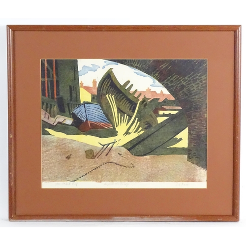 1991 - Leslie George Davie (1909-1999), Limited edition artist proof print, Beyond the Bridge, with boats. ... 