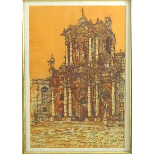 1992 - Richard Beer (1928-2017), Limited edition lithograph, Siracuse, Cathedral in the Piazza Del Duomo, S... 