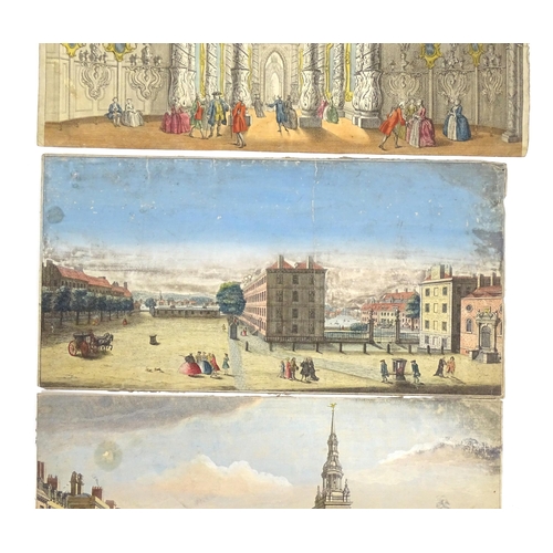 2002 - 18th century, Three engravings with later hand colouring, comprising two London street scenes, Persp... 