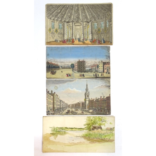 2002 - 18th century, Three engravings with later hand colouring, comprising two London street scenes, Persp... 