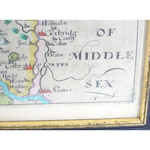 2027 - Map: A 17th / 18thC engraved map of Buckingham, after Christopher Saxton / William Hole. Approx. 11