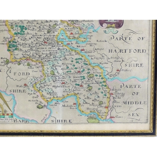 2027 - Map: A 17th / 18thC engraved map of Buckingham, after Christopher Saxton / William Hole. Approx. 11