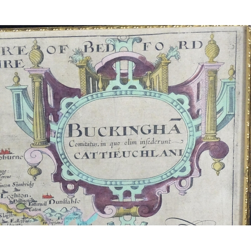 2027 - Map: A 17th / 18thC engraved map of Buckingham, after Christopher Saxton / William Hole. Approx. 11