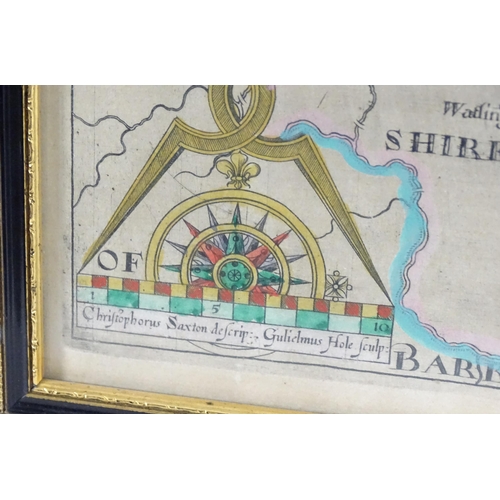 2027 - Map: A 17th / 18thC engraved map of Buckingham, after Christopher Saxton / William Hole. Approx. 11