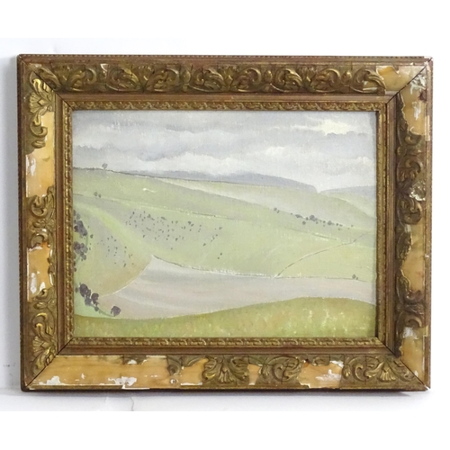 1803 - 20th century, Oil on canvas board, A naive landscape with rolling hills. Stamped verso Newman Soho S... 