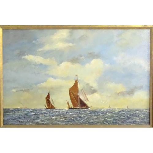 1810 - William Francis Burton (1907-1995), Marine School, Oil on board, Barges on a Wide Sea, Sailing boats... 