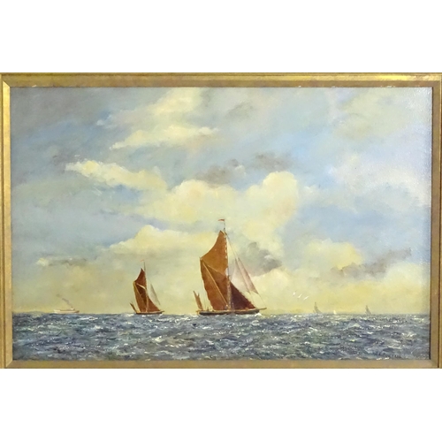 1810 - William Francis Burton (1907-1995), Marine School, Oil on board, Barges on a Wide Sea, Sailing boats... 