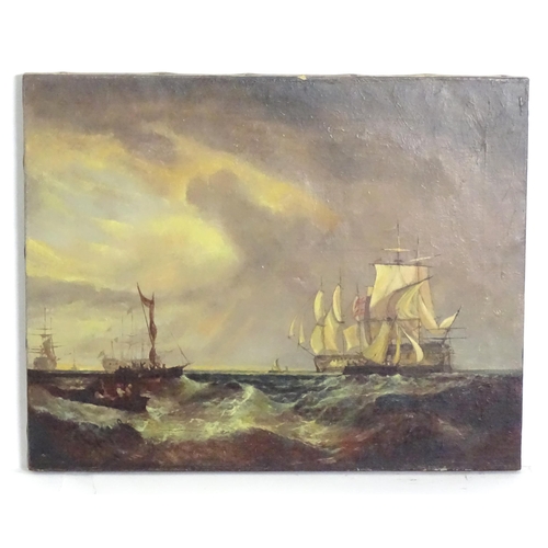 1812 - Early 20th century, Oil on canvas, HMS Fairborne with the Fleet off Spithead, Naval ships and boats ... 