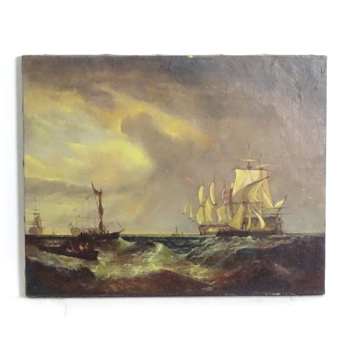 1812 - Early 20th century, Oil on canvas, HMS Fairborne with the Fleet off Spithead, Naval ships and boats ... 