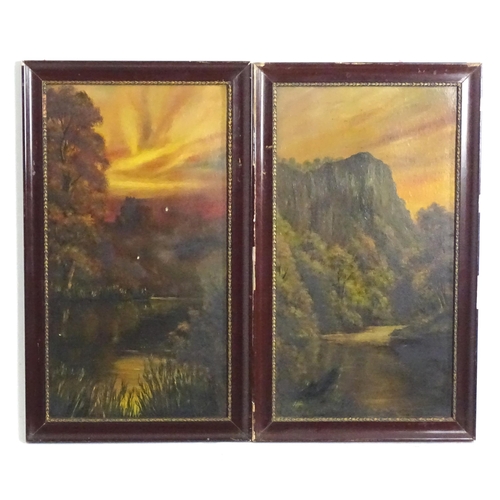 1817 - Manner of Henry Boddington (1811-1865), Oil on card, A pair of sunset river landscape scenes, one wi... 