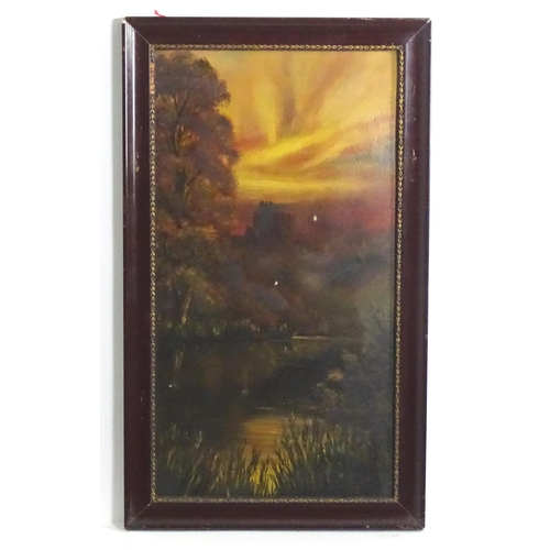 1817 - Manner of Henry Boddington (1811-1865), Oil on card, A pair of sunset river landscape scenes, one wi... 